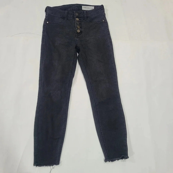 Pistola Size 25 Women's Button Fly Raw Hem Ankle Crop Skinny Jeans Washed‎ Black - Picture 1 of 7